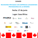 Reuniones privadas con empresas canadienses proveedoras de la minería. Viernes 170 de junio a las 10:30 h en Casa África. Se precisa inscripción previa