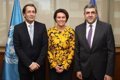 El Director General de Casa África visita al nuevo Secretario General de la OMT. En la foto: Luis Padrón, Elcia Grandcourt y Zurab Pololikashvili