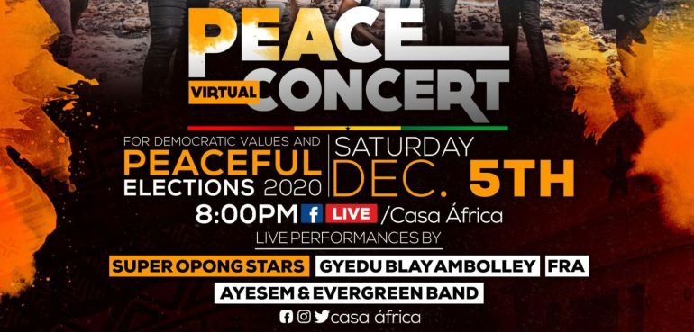 Concierto por la Paz. El 3 de diciembre de 2020 en directo en Accra, Ghana y el 5dic a través de las redes sociales de Casa África