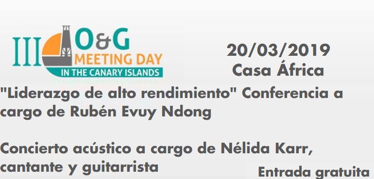 Conferencia y concierto en el marco del III O&G Meeting Day. El 20 de marzo de 2019 en Casa África
El escritor Rubén Evuy Ndong impartirá la conferencia "Liderazgo de alto rendimiento"
Nélida Karr, cantante, pianista y guitarrista, ofrecerá un concierto acústico en el patio de Casa África.