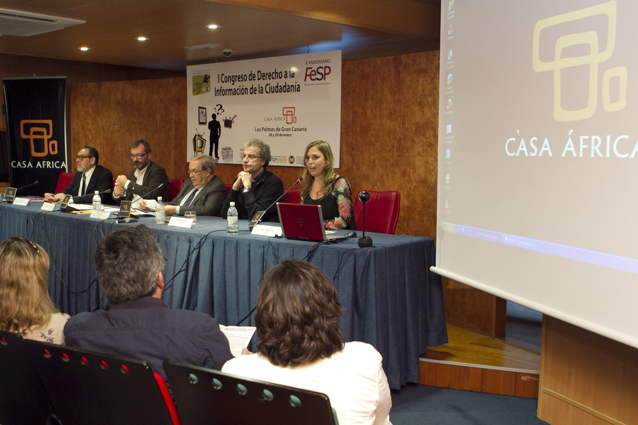 4. Dardo Gómez, Secretario General de la FeSP, Ricardo Martínez Vázquez, Director General de Casa África, Jerónimo Saavedra, alcalde de Las Palmas de Gran Canaria, José María Calleja, periodista y Nayra Moreno, secretaria de Formación de UPCC