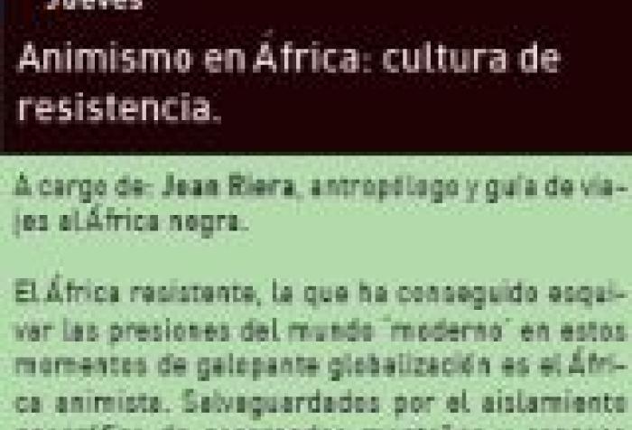 'Animismo en África: cultura de resistencia', conferencia de Joan Riera